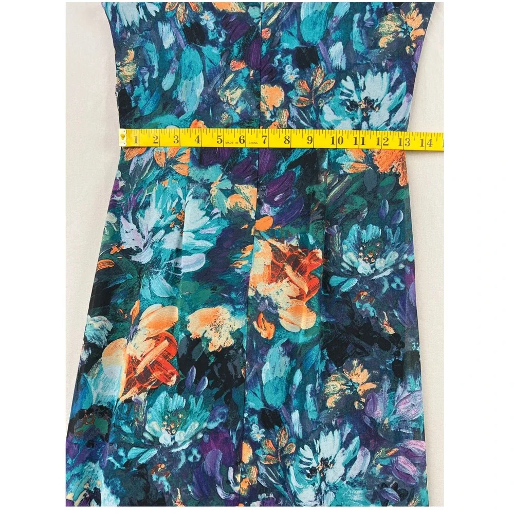 XSCAPE Floral Maxi Dress Women 6 Teal Purple Ruffle Strapless Tropical Gown - Picture 6 of 12